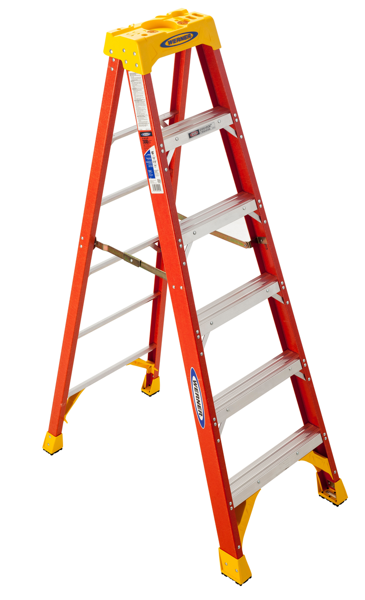 VESTIL FBSL-6 Fiberglass Step Ladder, 6 Steps, 300 Lb. Capacity, Orange | AG7RUT