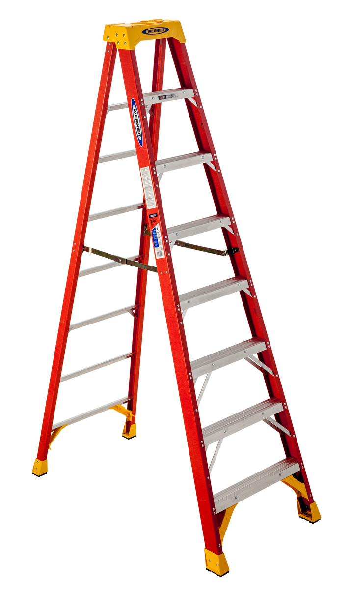 Fiberglass Step Ladder, 8 Step, 300 lb Capacity, Orange