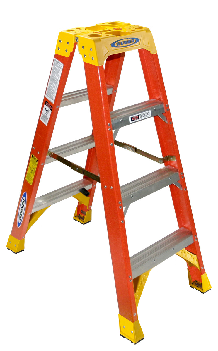 VESTIL FBTFL-4 Fiberglass Twin Front Ladder, 4 Step | AG7RVC