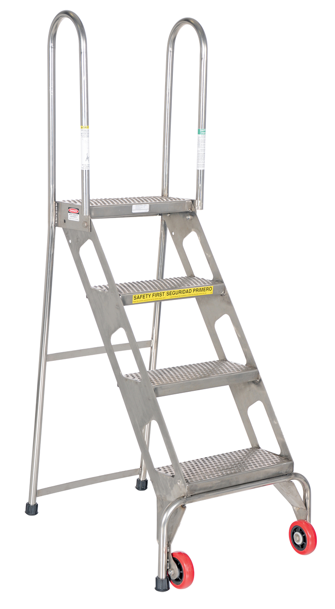 VESTIL FLAD-4-SS Step Ladder With Wheels, Locking Foldable Design | AG7TCW