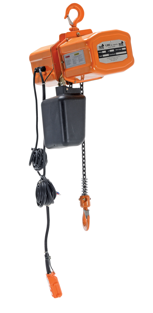 VESTIL H-1000-3 Economy Chain Hoist With Container, 1000 lb., 3 Phase, Orange, Steel | AG7TMP