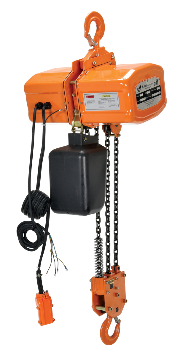VESTIL H-6000-3 Economy Chain Hoist With Container, 6000 lb., 3 Phase, Orange, Steel | AG7TTA