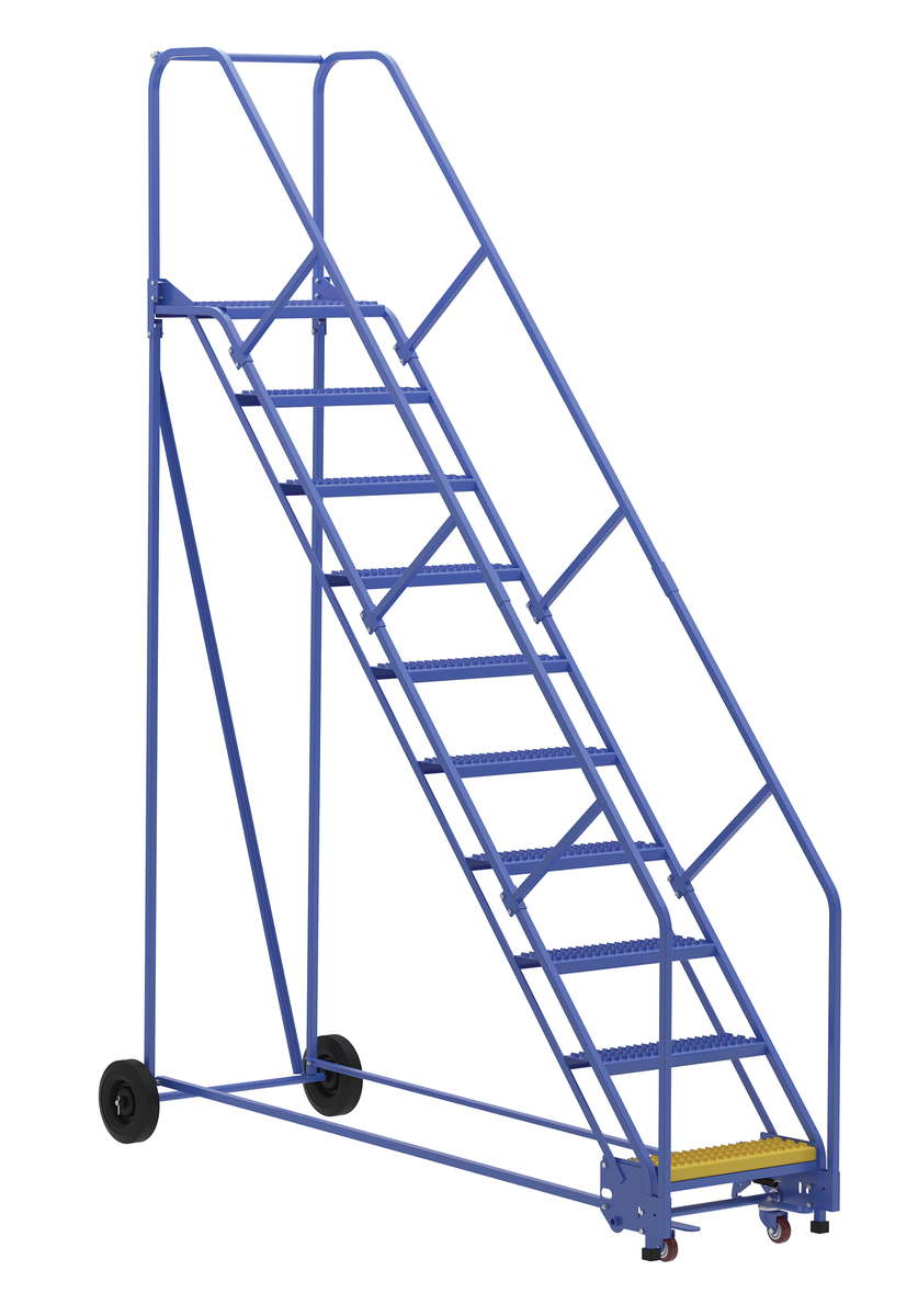 VESTIL LAD-10-14-G-EZ Rolling Warehouse Ladder, 50 Degree, Grip Strut, 10 Step, 14 Inch Size | AG7UTQ