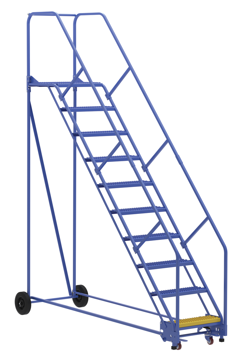 VESTIL LAD-10-21-G-EZ Rolling Warehouse Ladder, 50 Degree, Grip Strut, 10 Step, 21 Inch Size | AG7UTV