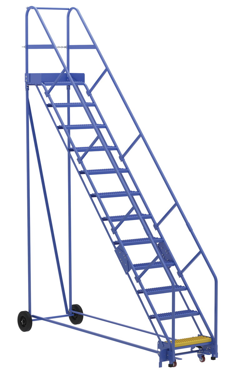 VESTIL LAD-12-14-G-EZ Rolling Warehouse Ladder, 50 Degree, Grip Strut, 12 Step, 14 Inch Size | AG7UUH