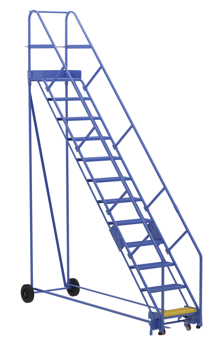 VESTIL LAD-12-14-P-EZ Rolling Warehouse Ladder, 50 Degree, Perforated, 12 Step, 14 Inch Size | AG7UUK