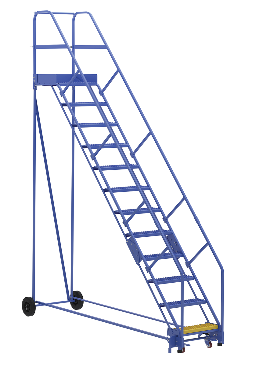 VESTIL LAD-12-21-G-EZ Rolling Warehouse Ladder, 50 Degree, Grip Strut, 12 Step, 21 Inch Size | AG7UUM
