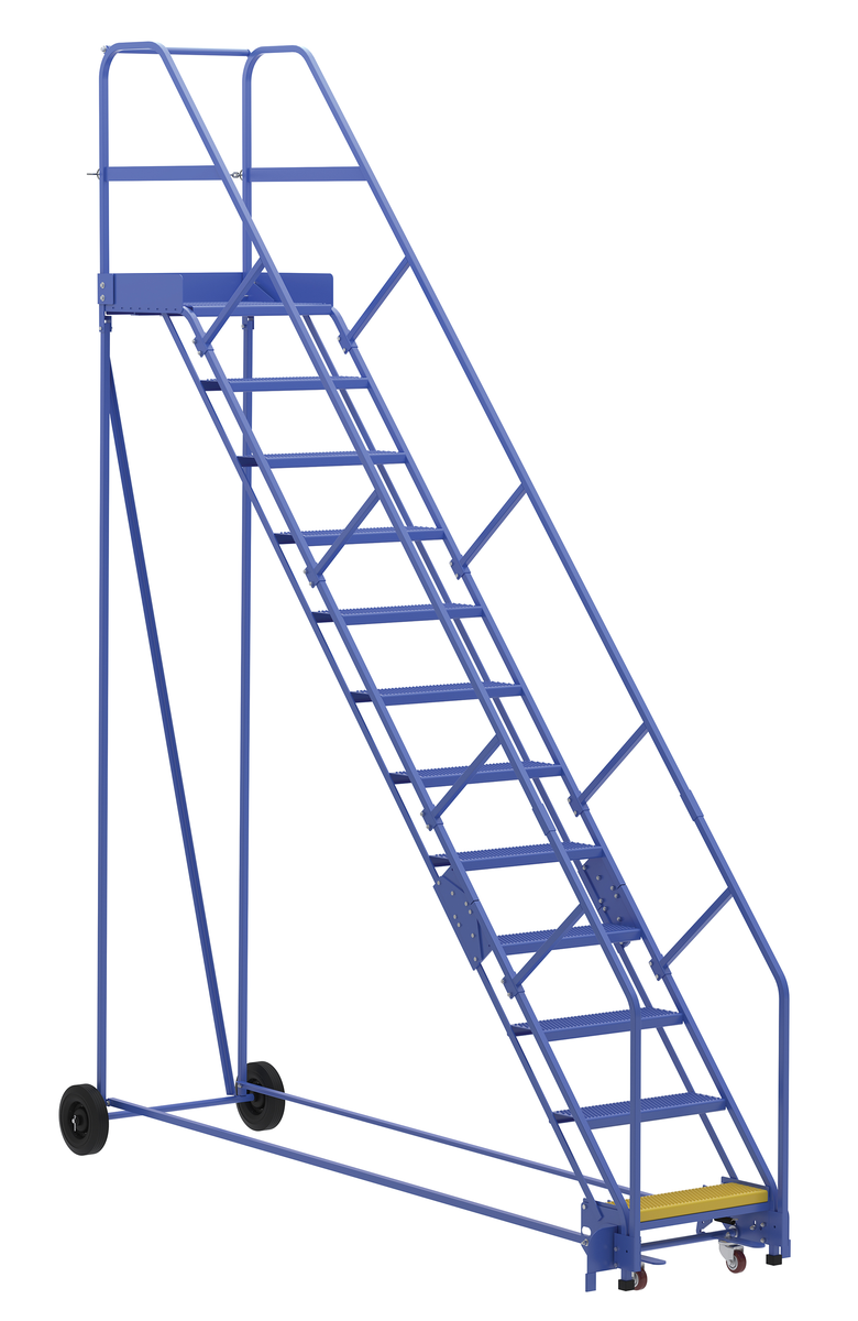 VESTIL LAD-12-21-P-EZ Rolling Warehouse Ladder, 50 Degree, Perforated, 12 Step, 21 Inch Size | AG7UUP