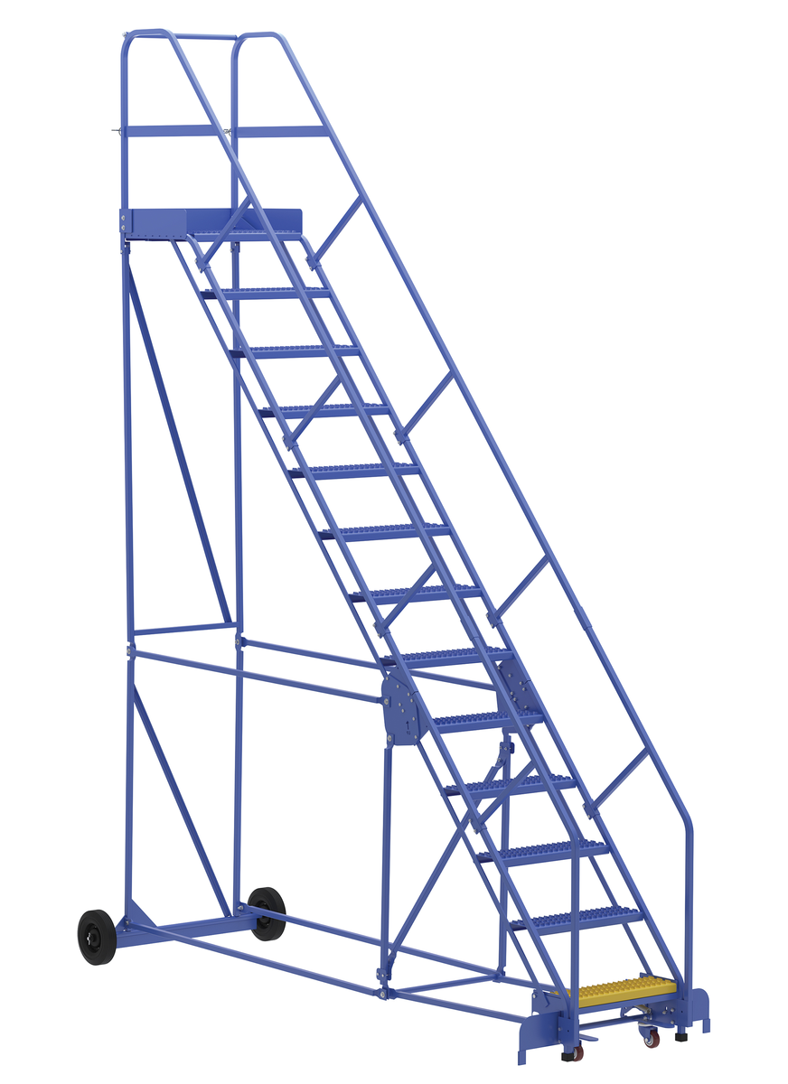 VESTIL LAD-13-21-G-EZ Rolling Warehouse Ladder, 50 Degree, Grip Strut, 13 Step, 21 Inch Size | AG7UUW
