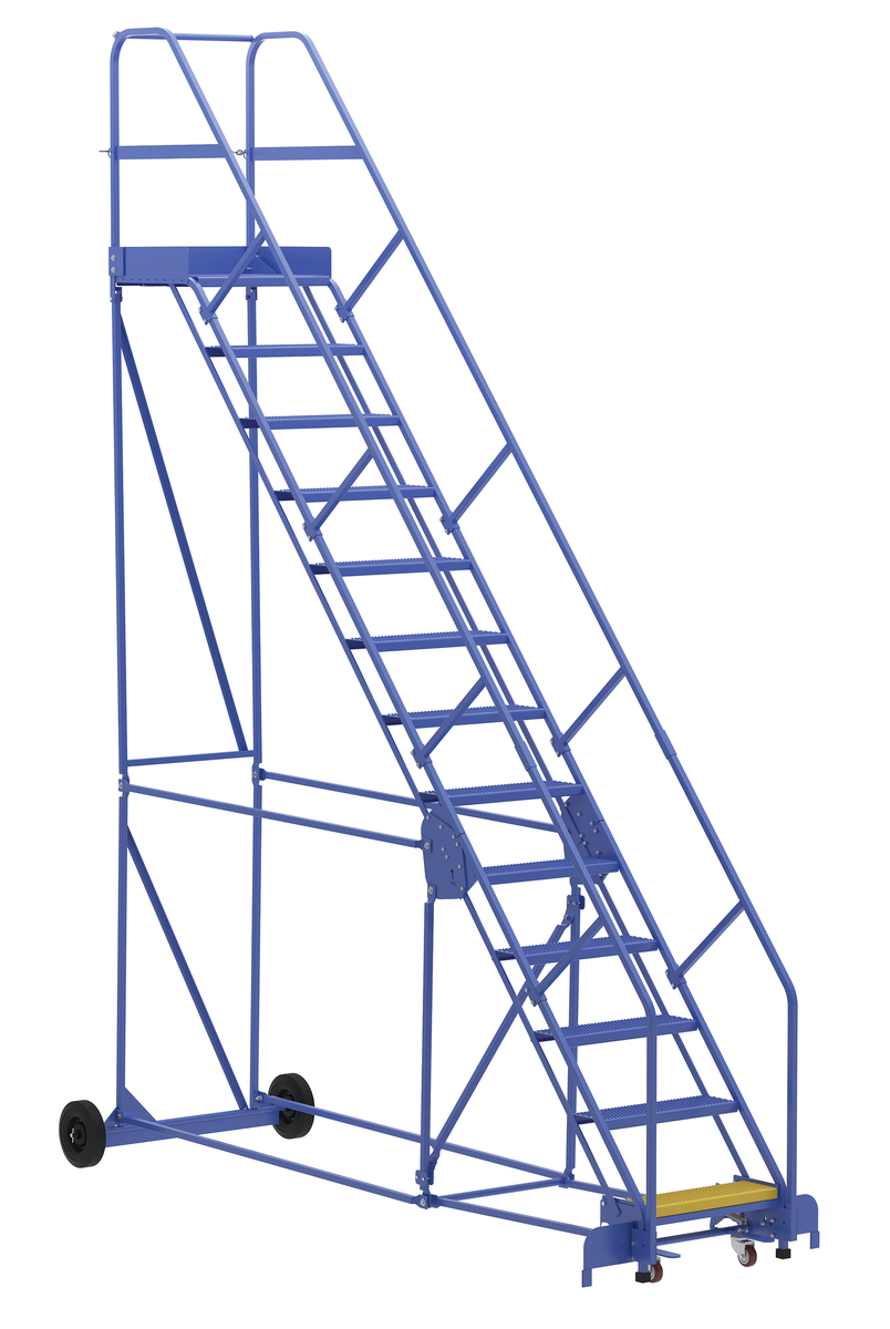 VESTIL LAD-13-21-P-EZ Rolling Warehouse Ladder, 50 Degree, Perforated, 13 Step, 21 Inch Size | AG7UUY