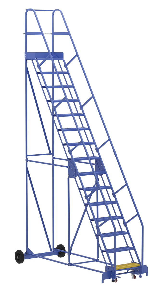 VESTIL LAD-15-14-P Rolling Warehouse Ladder, 58 Degree, Perforated, 15 Step, 14 Inch Size | AG7UVK