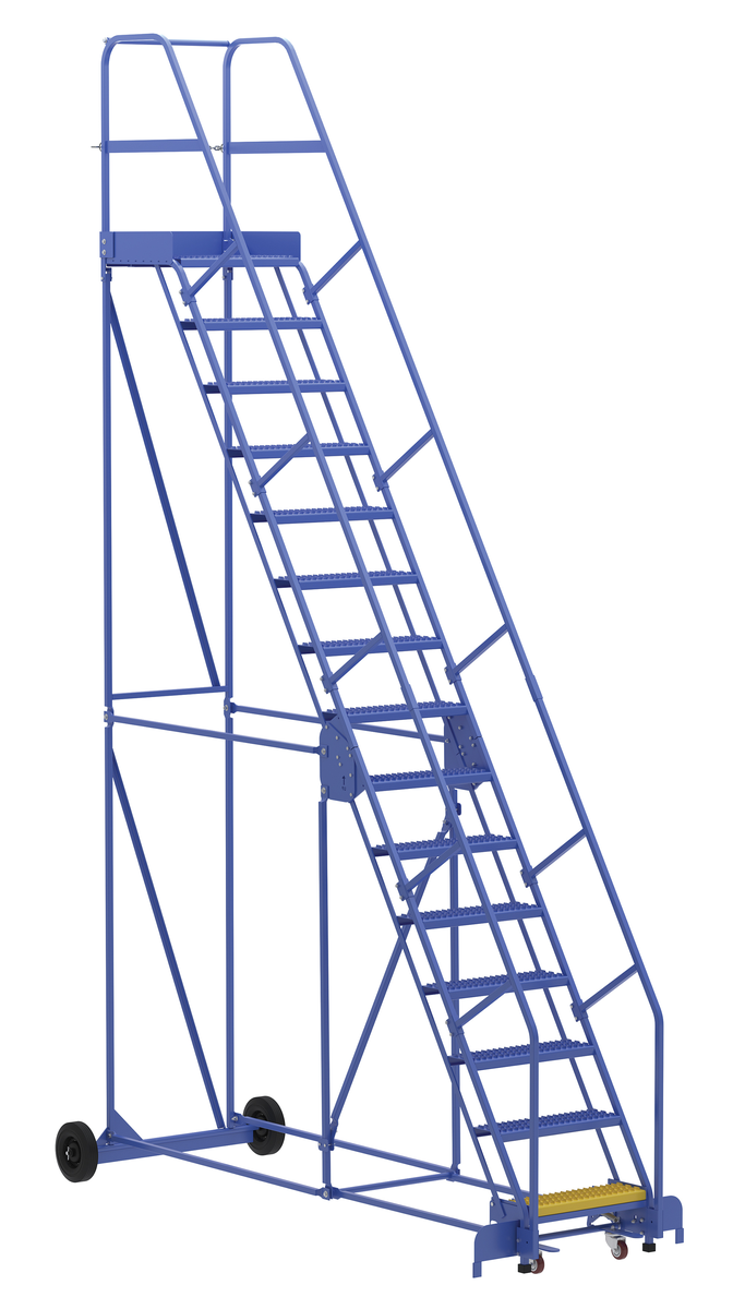 VESTIL LAD-15-21-G Rolling Warehouse Ladder, 58 Degree, Grip Strut, 15 Step, 21 Inch Size | AG7UVM