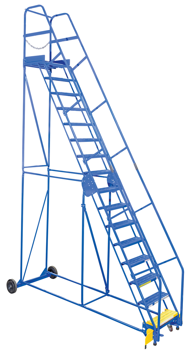 VESTIL LAD-16-21-G Rolling Warehouse Ladder, 58 Degree, Grip Strut, 16 Step, 21 Inch Size | AG7UVW
