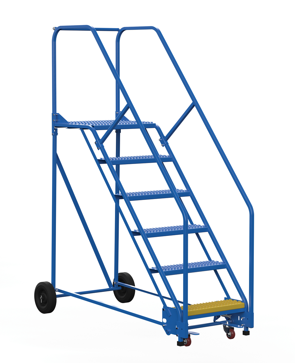 VESTIL LAD-6-21-G-EZ Rolling Warehouse Ladder, 50 Degree, Grip Strut, 6 Step, 21 Inch Size | AG7UXN