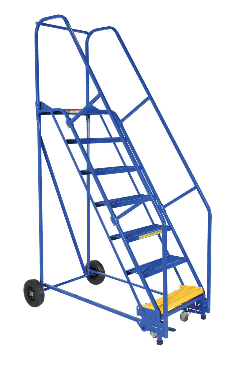 VESTIL LAD-7-14-G Rolling Warehouse Ladder, 58 Degree, Grip Strut, 7 Step, 14 Inch Size | AG7UXR