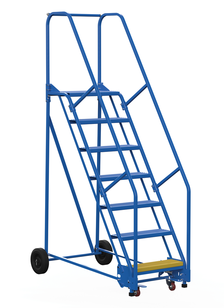 VESTIL LAD-7-14-P Rolling Warehouse Ladder, 58 Degree, Perforated, 7 Step, 14 Inch Size | AG7UXU