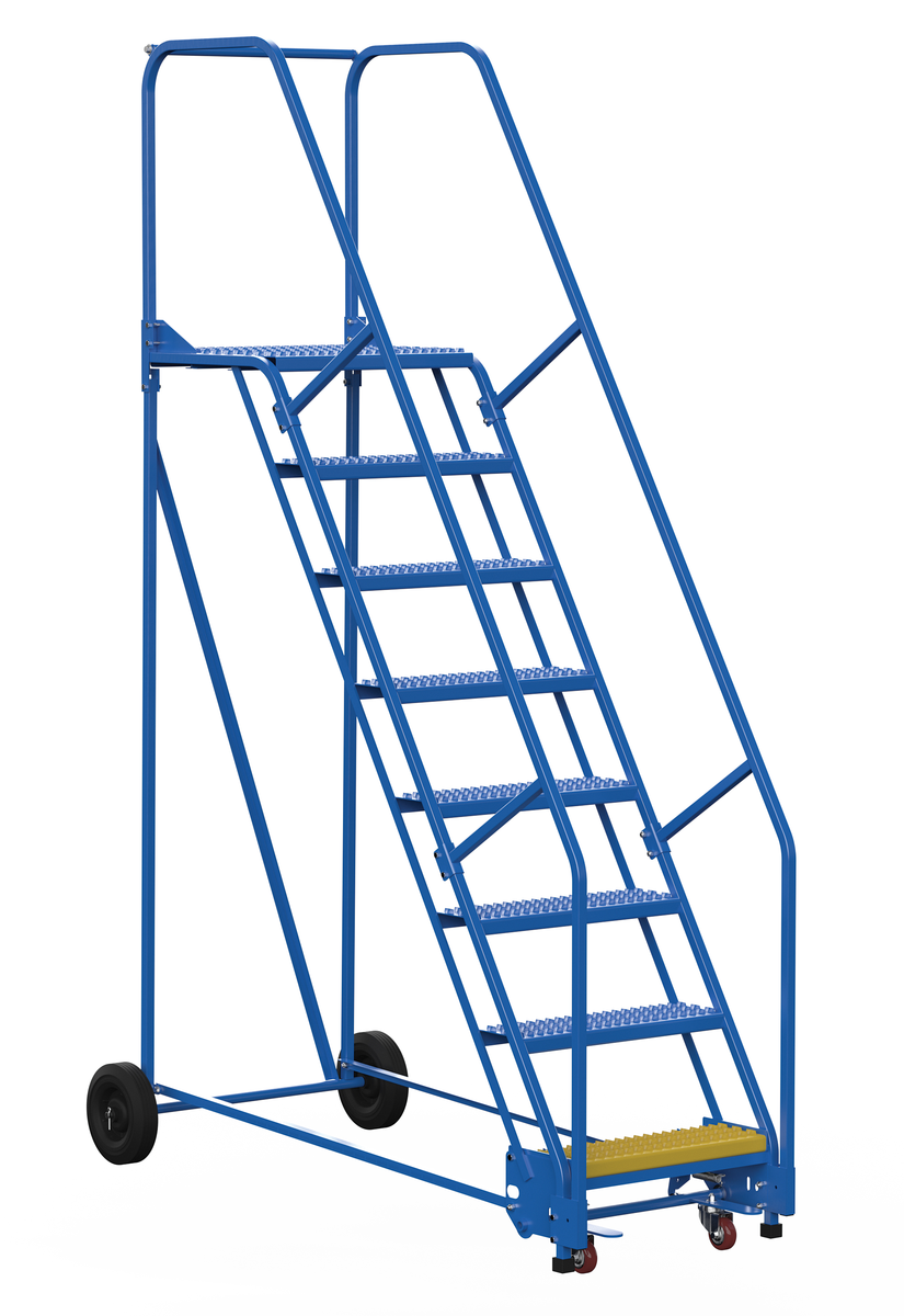 VESTIL LAD-8-21-G Rolling Warehouse Ladder, 58 Degree, Grip Strut, 8 Step, 21 Inch Size | AG7UYE