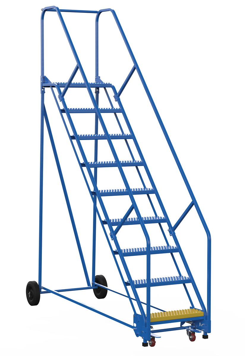 VESTIL LAD-9-14-G-EZ Rolling Warehouse Ladder, 50 Degree, Grip Strut, 9 Step, 14 Inch Size | AG7UYK