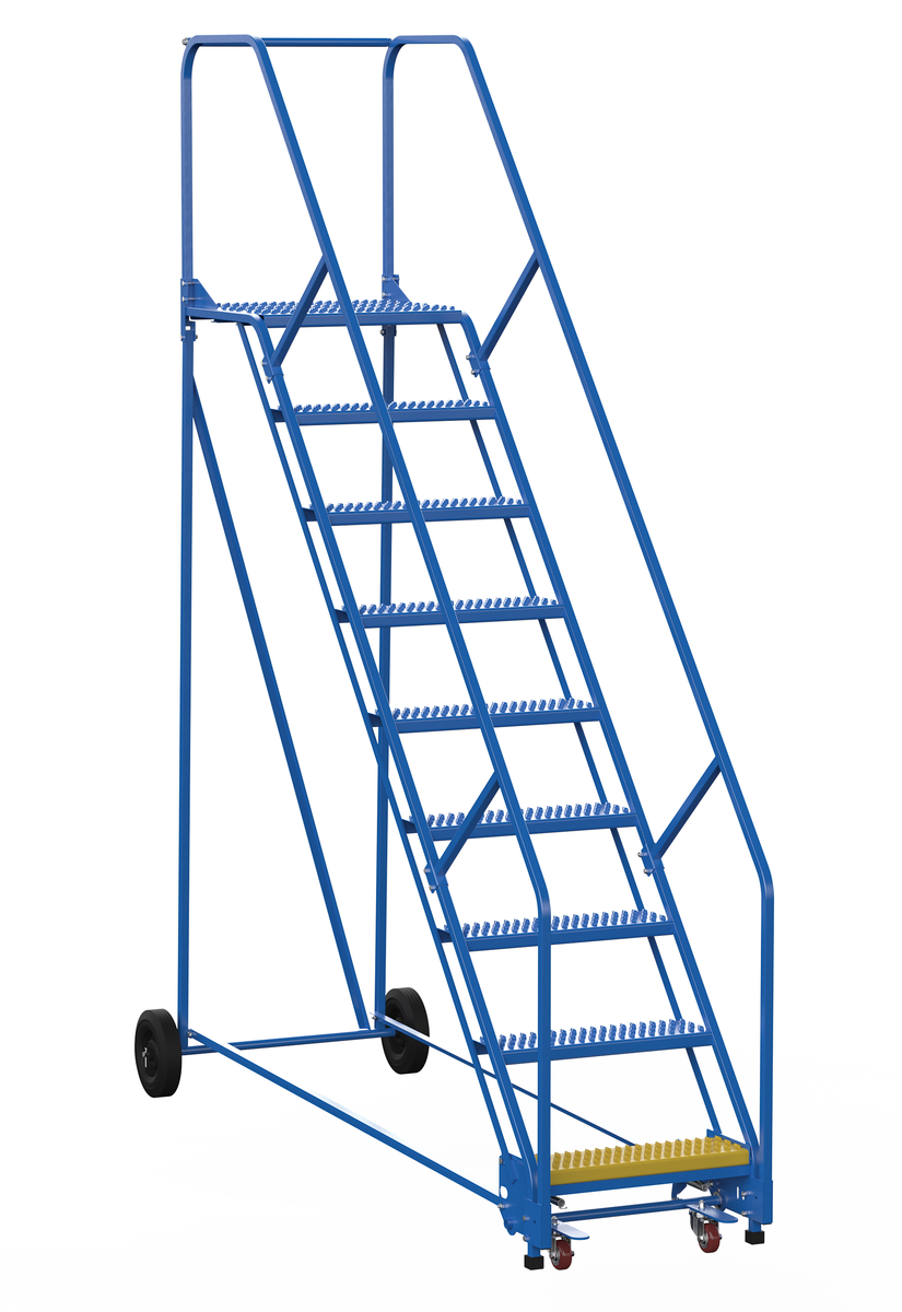 VESTIL LAD-9-21-G-EZ Rolling Warehouse Ladder, 50 Degree, Grip Strut, 9 Step, 21 Inch Size | AG7UYP