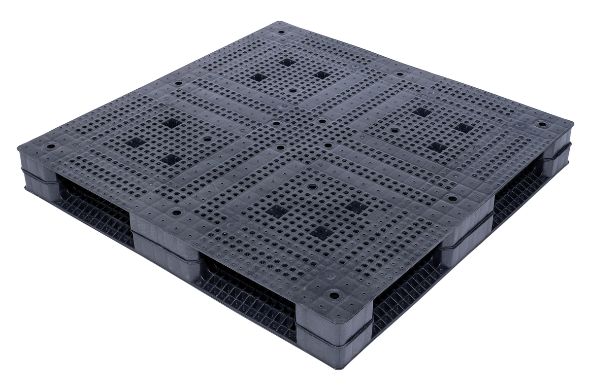 High Density Polyethylene Heavy Duty Rackable Pallet/Skid, 47-1/4 x 47-1/4 x 5-11/16 Inch, 3900 lb Cap, Black