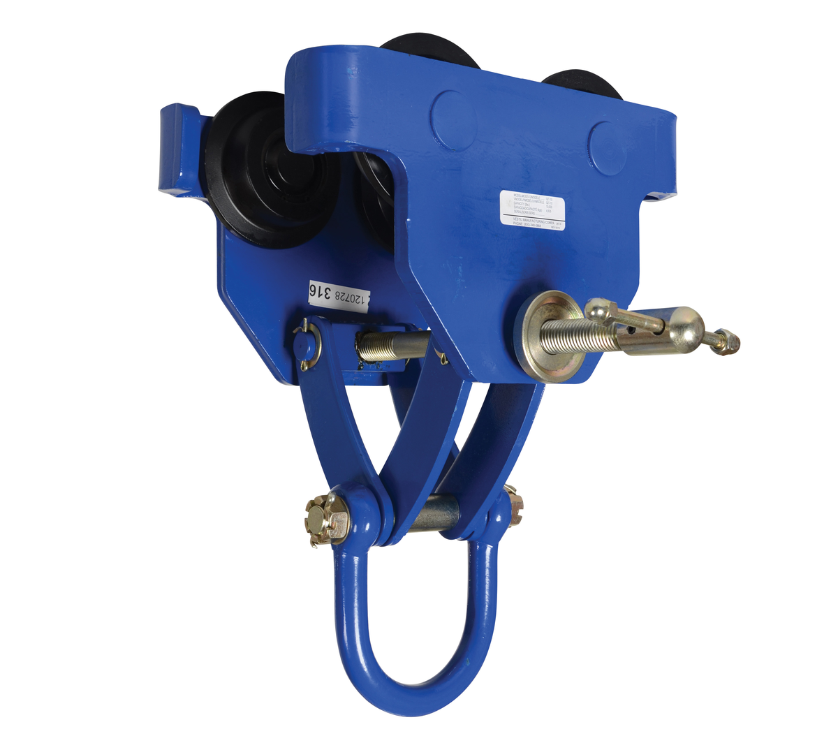 Steel Quick Install Manual Trolley, 13-5/8 x 20-3/16 x 20-3/8 Inch, 10000 lb Capacity, Blue