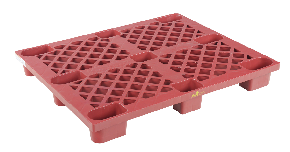 High Density Polyethylene Nestable Skid, 39-1/8 x 46-7/8 x 5-1/2 Inch, 3,300 lb Capacity, Red