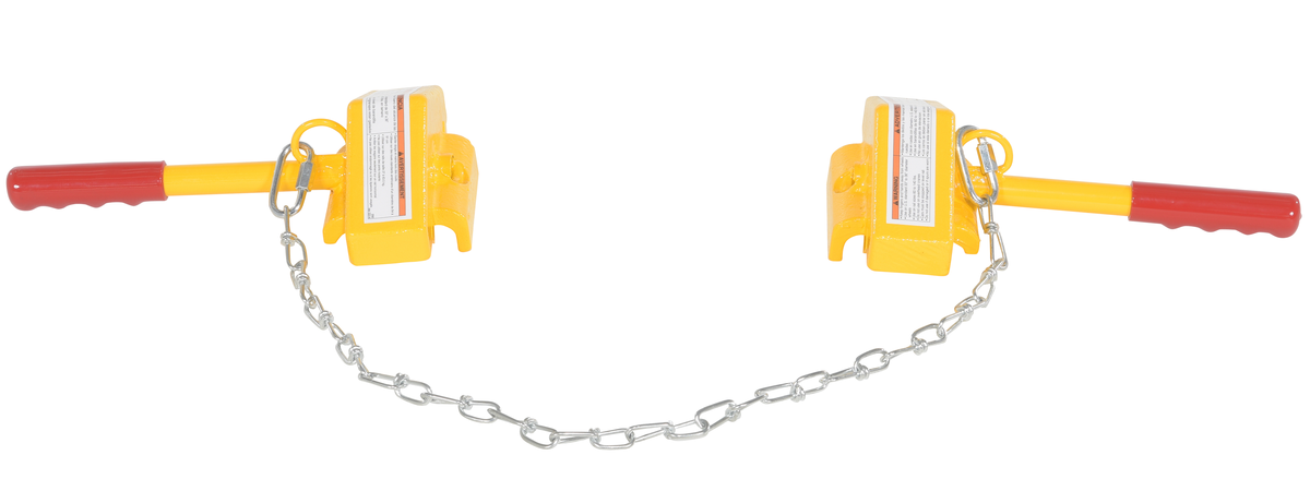 Steel Single Rail Chock with Single Rail Chock 30 Inch Long Chain, Yellow