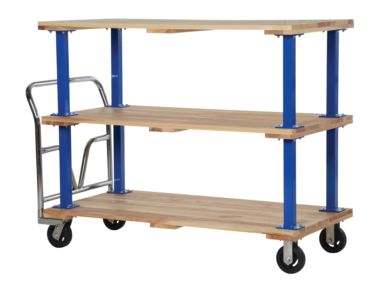 Hardwood Triple Deck Platform Cart, 30 x 60 Inch, 1600 lb Capacity, Tan