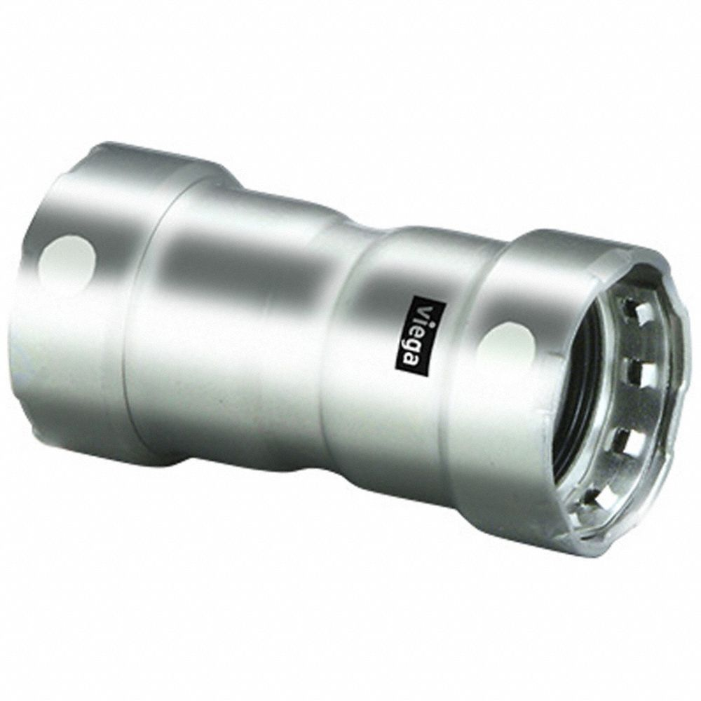 Crimp Coupling Fitting, 2 x 2 Inch Size, 316 Stainless Steel, Press-fit x Press-fit, FKM