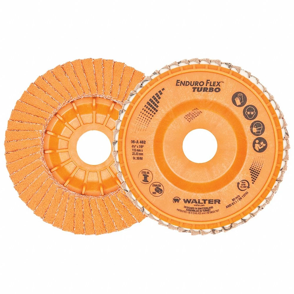 WALTER SURFACE TECHNOLOGIES 06A462 Blend Flap Disc, 4.5 InchX7/8 Inch 36/60G, Type 27, 4 1/2 Inch x 7/8 in, Ceramic | CU9CBV 249M60