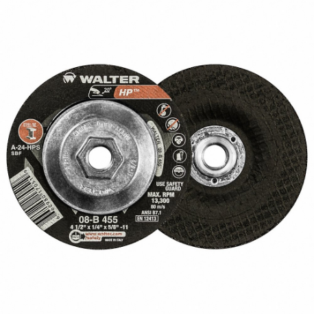 WALTER SURFACE TECHNOLOGIES 08B455 Depressed Center Grinding Wheel, 4 1/2 Inch Dia, 5/8 Inch -11 Hole, 30 Grit, Hp | CU9BZU 32WJ77