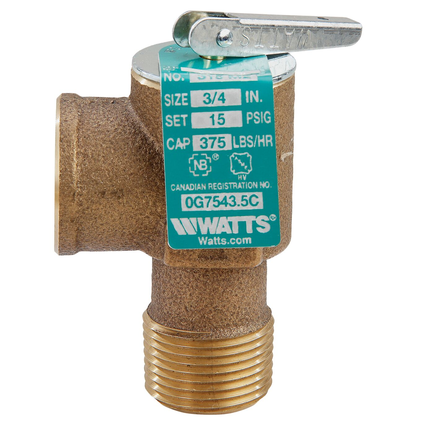 WATTS L315M2-015 Steam Safety Relief Valve, 3/4 Inch Inlet, 15 Psi Relief Pressure | BP2TXN 0342632