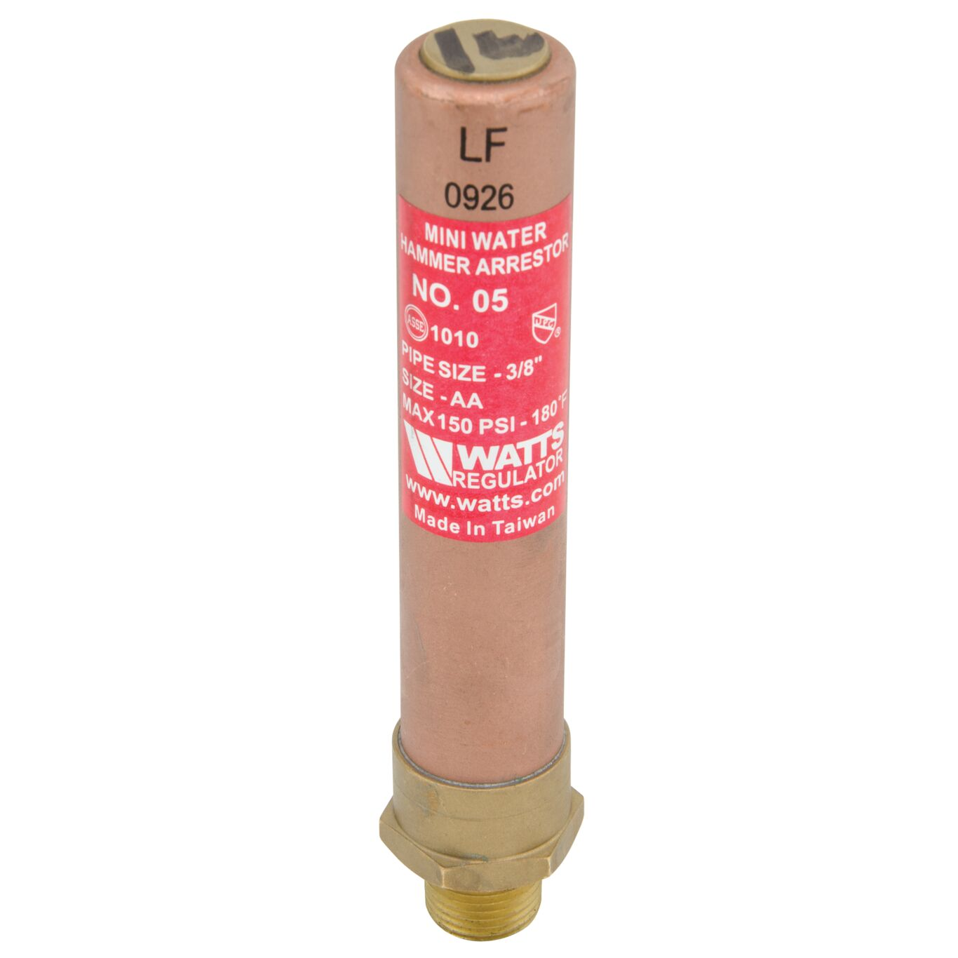 WATTS LF05 3/8 Water Hammer Arrestor, 3/8 Inch Connection, 60 Psi Pressure | BQ6JPC 0009850