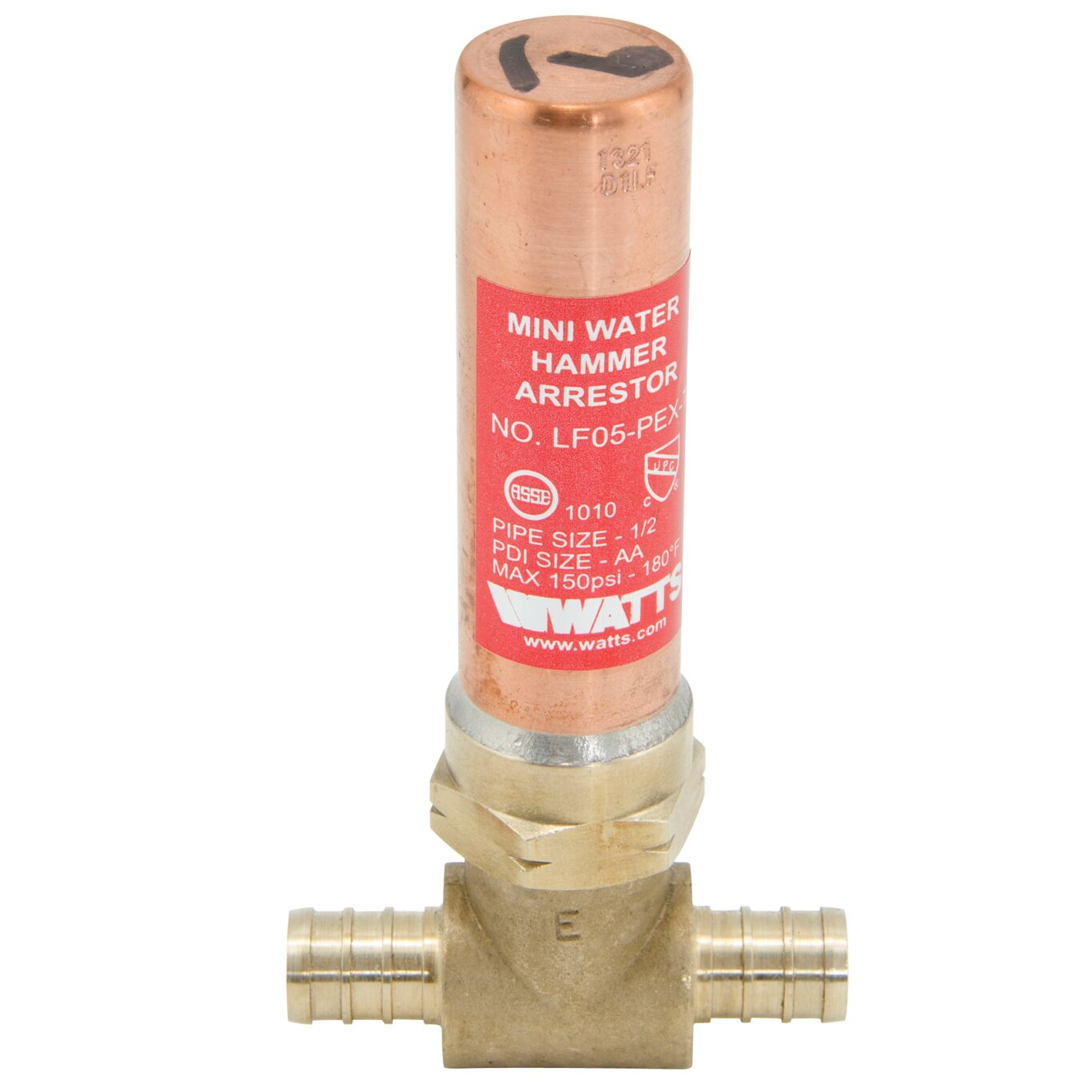 WATTS LF05-PEX-T 1/2 Water Hammer Arrestor, 1/2 Inch Connection, 60 Psi Pressure | BQ6JPL 0009857