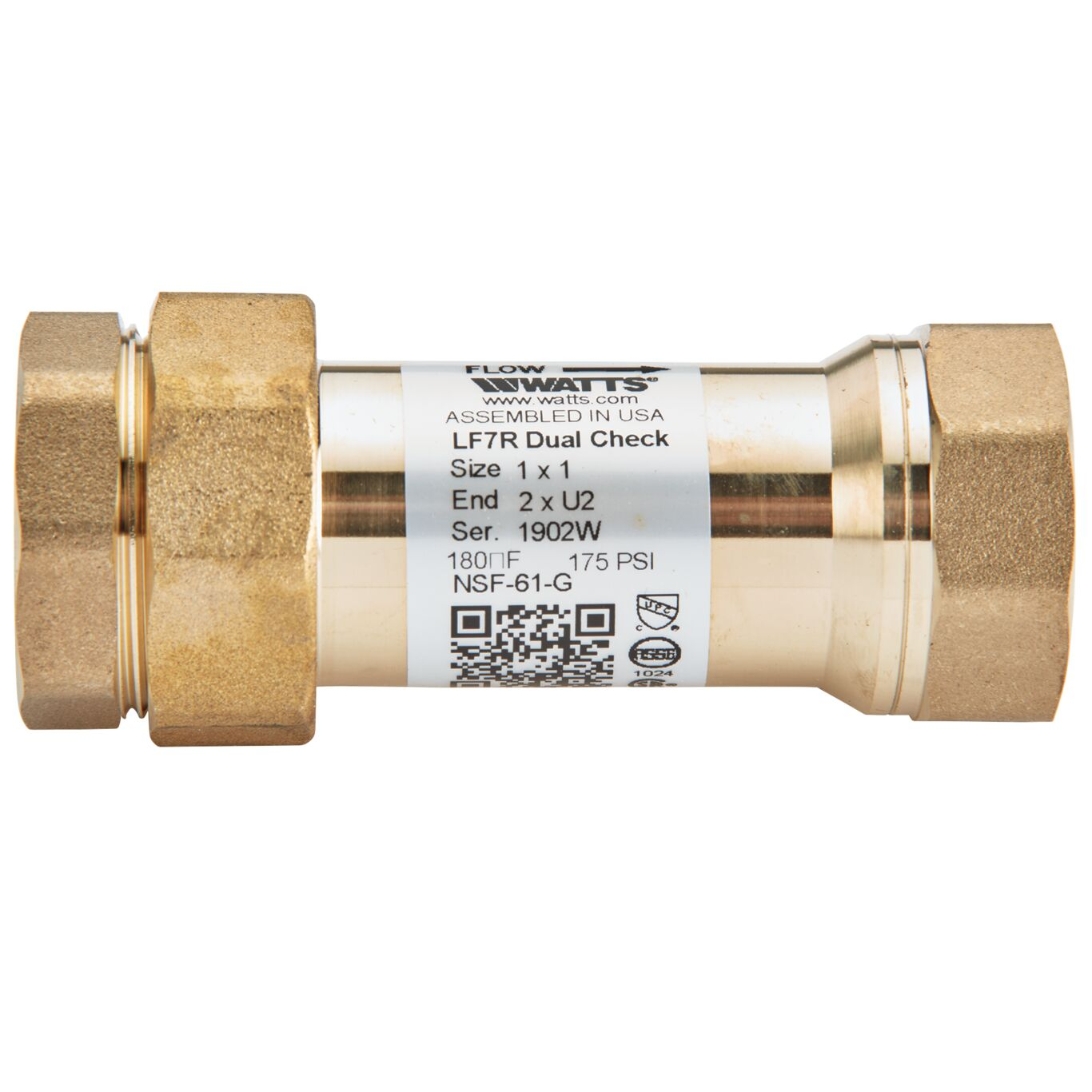 WATTS LF7-10-U3 1 1/4X1 Dual Check Valve, Inline, Swivel Joint, 1 1/4 Inch Size, Bronze | BY8WDR 0122565