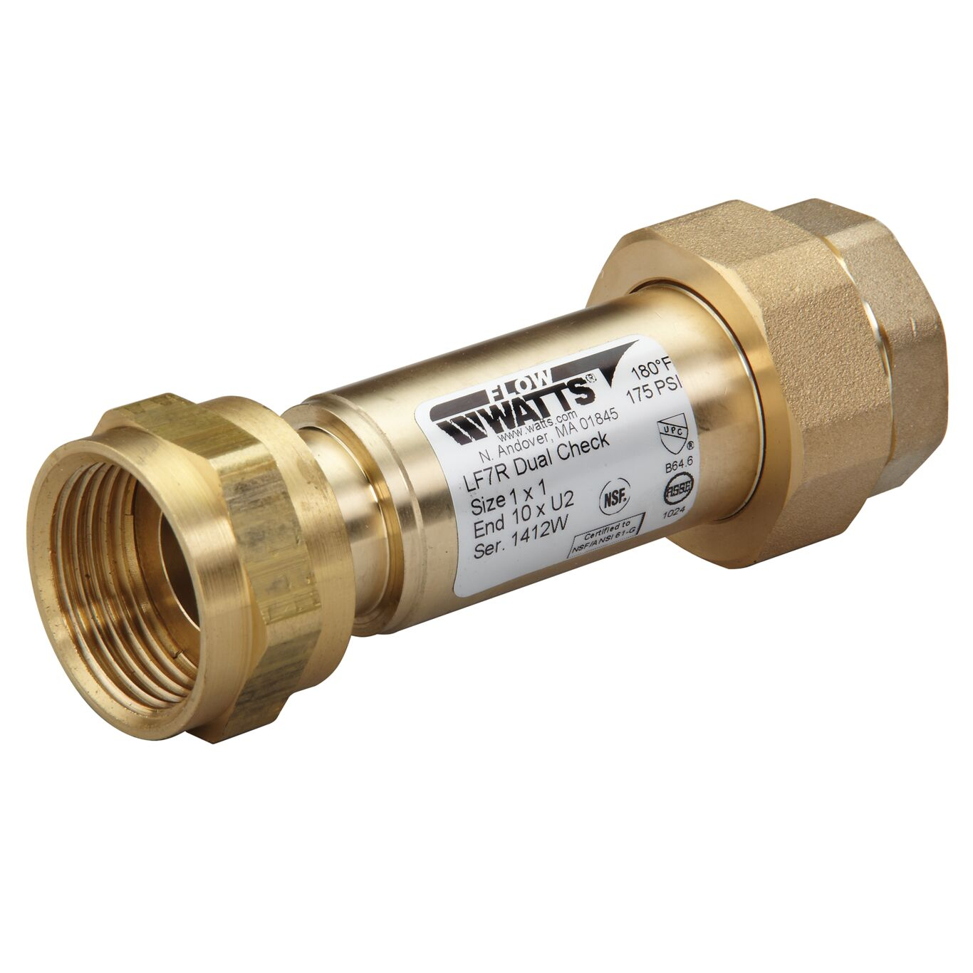 WATTS LF7R10-U2 1 X 1 Residential Dual Check Valve, Inline, 1 Inch Size, Brass | CA3XTM 0072214