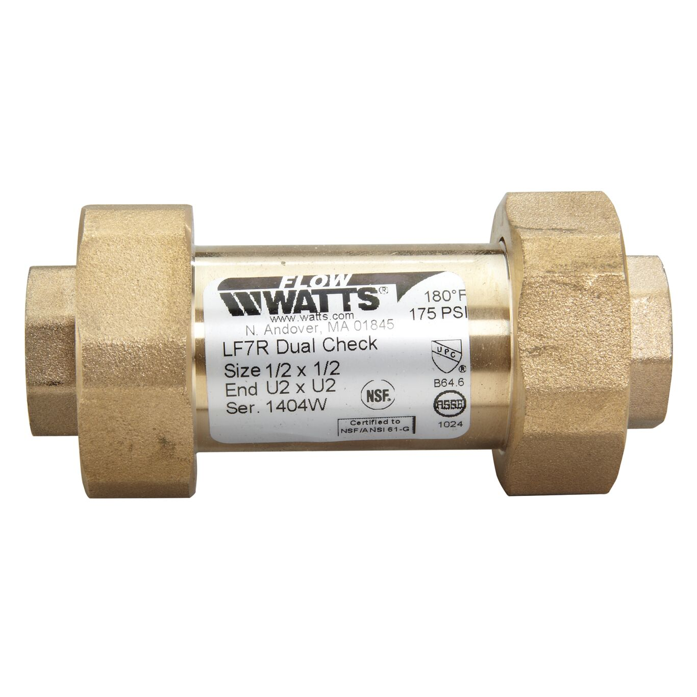 WATTS LF7RU2-U2 1/2 X 1/2 Residential Dual Check Valve, Inline, 1/2 Inch Size, Brass | CA3XTG 0072206