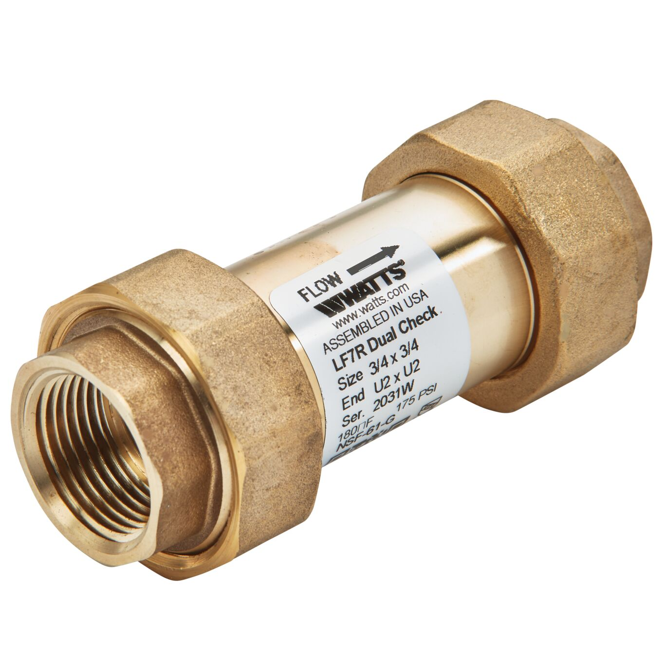 WATTS LF7RU2-U2 3/4 X 3/4 Residential Dual Check Valve, Inline, 3/4 Inch Size, Brass | CA3XTP 0072221