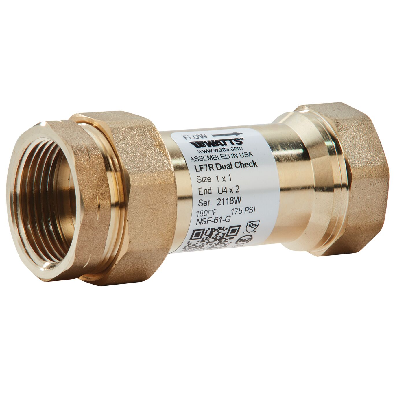 WATTS LF7RU4-2 1 X 1 Residential Dual Check Valve, Inline, 1 Inch Size, Brass | CA3XTR 0072223