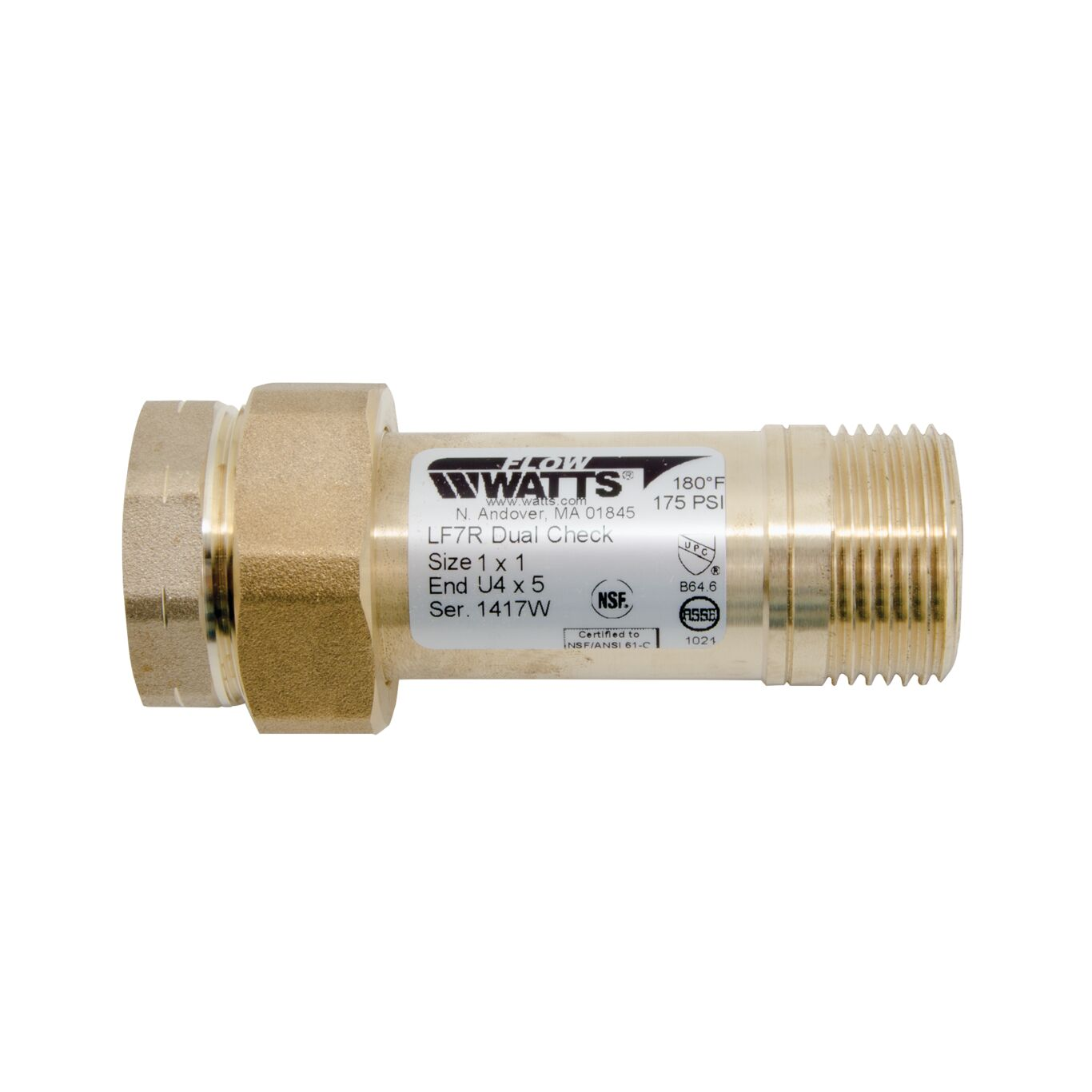 WATTS LF7RU4-5 1 X 1 Residential Dual Check Valve, Inline, 1 Inch Size, Brass | CA3XTJ 0072209