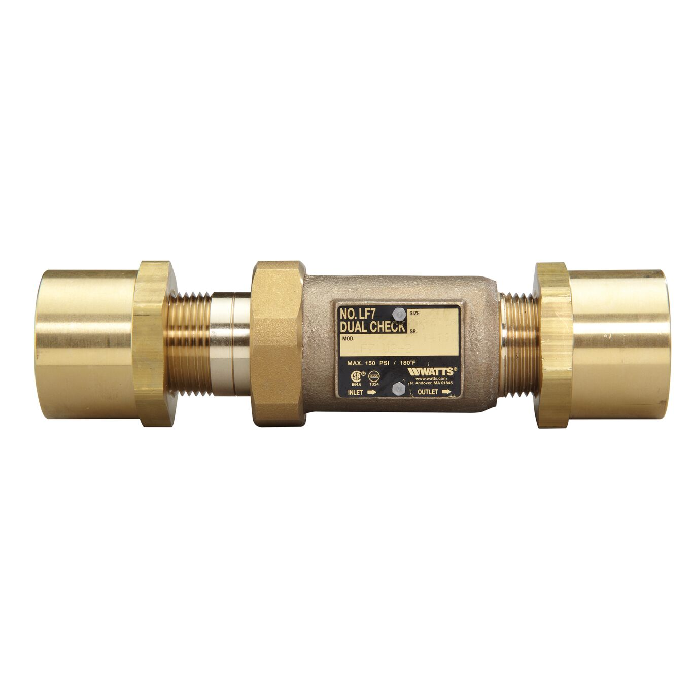 WATTS LF7U2-2 1 1/4X1 1/4 Dual Check Valve, Inline, 1 1/4 Inch Size, Bronze | BY8ETX 0792075