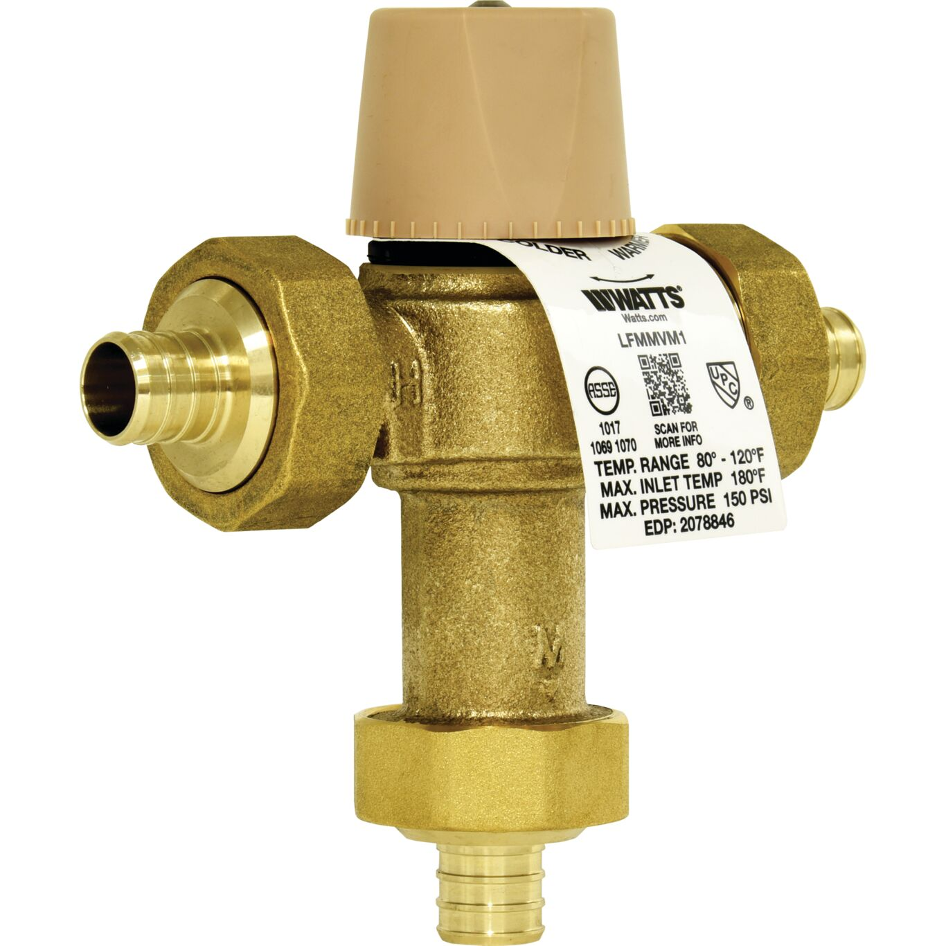 WATTS LFMMVM1-PEX 1 Thermostatic Mixing Valve, 0.5 To 20 Gpm Flow Rate | BR6ERD 0559120