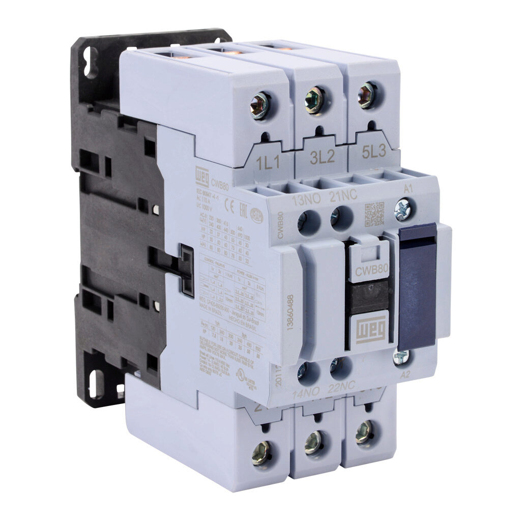 WEG CWB80-11-30D39 Iec Contactor, 80A, N.O. Power Poles, 1 N.O./1 N.C. Auxiliary Contacts | CV6TBV