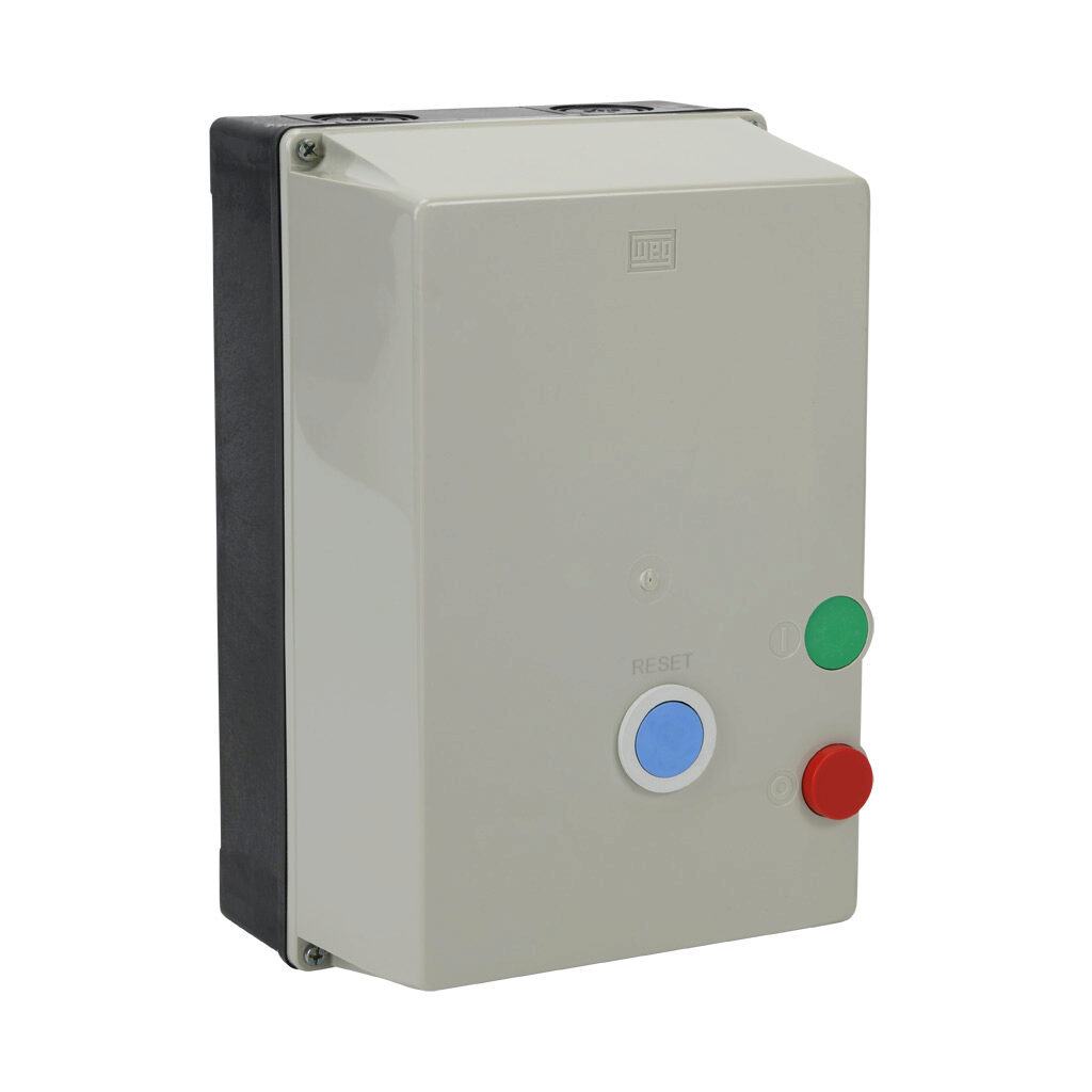Enclosed Starter, 3 Phase, 50A Rated, 32-50 A Range, On/Off Control, Plastic Crate, 180-208V50HZ/208-240V60HZ