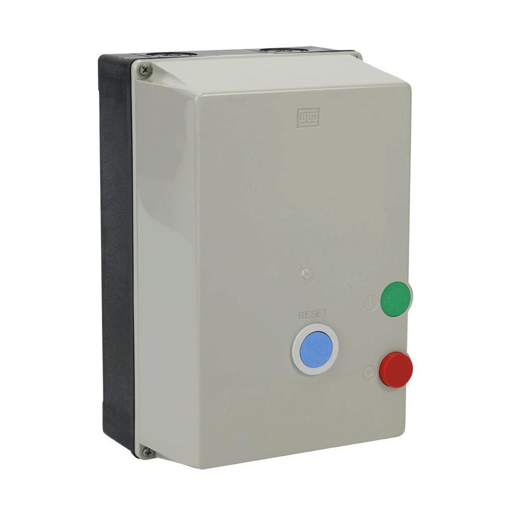 Enclosed Starter, 3 Phase, 65A Rated, 50-63 A Range, On/Off Control, Plastic Crate, 120V50/60HZ