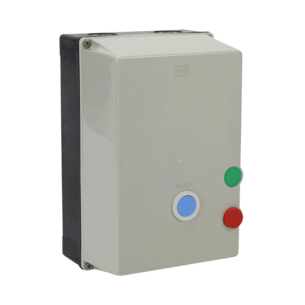 Enclosed Starter, 3 Phase, 65A Rated, 50-63 A Range, On/Off Control, Plastic Crate, 480V50/60HZ