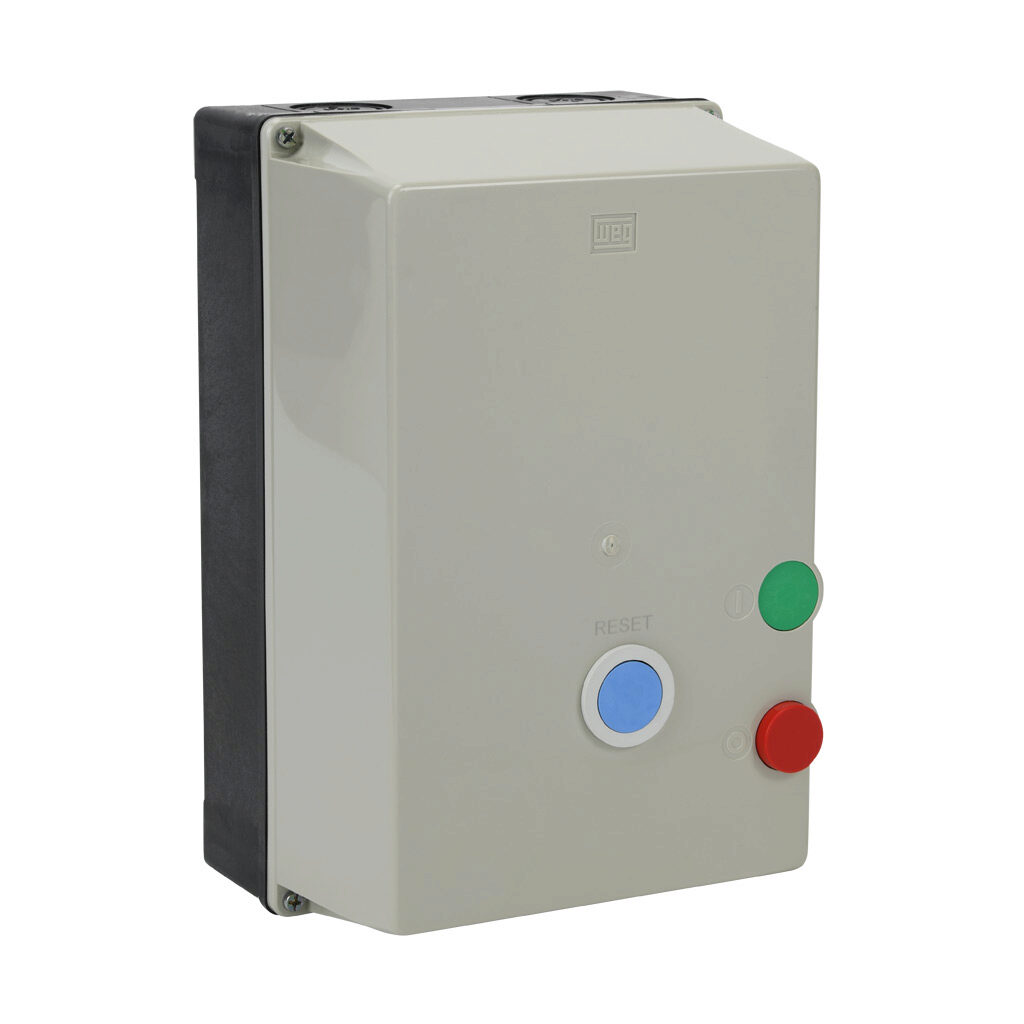 Enclosed Starter, 3 Phase, 65A Rated, 50-63 A Range, On/Off Control, Plastic Crate, 180-208V50HZ/208-240V60HZ