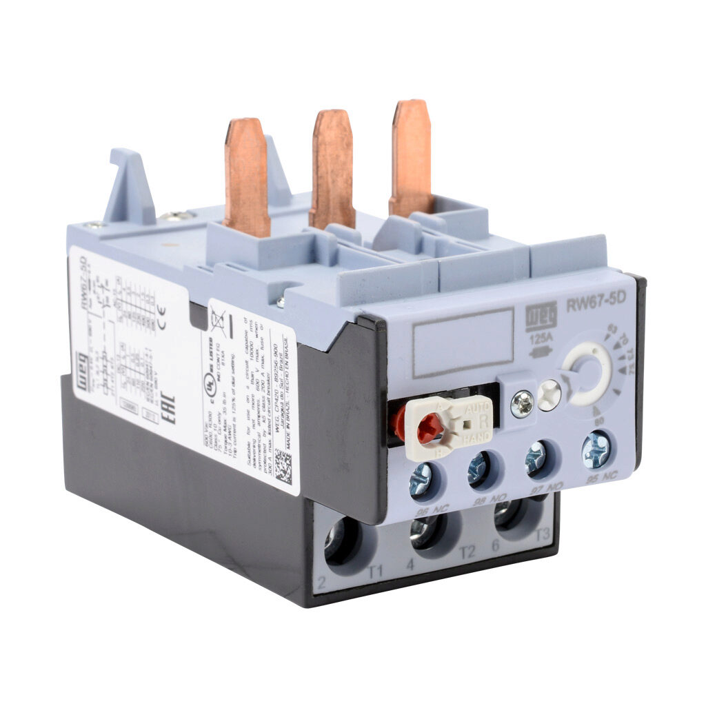 WEG RW67-5D3-U080 Thermal Overload Relay, 63-80A Adjustable, Bi-Metallic, Direct Mount Power Connection | CV6UGJ