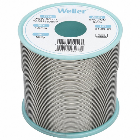 WELLER T0051387899 Solder Wire, 1 mm X 500 G, Sc L0, 99.3% Tin, 0.7% Copper | CU9VDC 799RL0