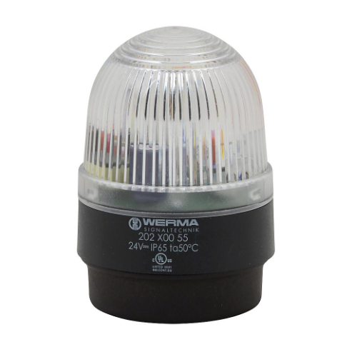 WERMA 20240055 Industrial Signal Beacon, 58mm, Clear/White, Flashing Strobe, IP65, Base Mount, 24 VDC | CV6LVN